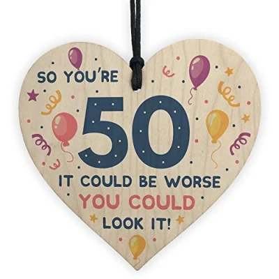 Image of RED OCEAN Novelty 50th Birthday Gifts Wooden Heart Sign Funny Present For Mum Dad Uncle Auntie Friend …