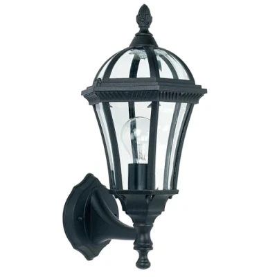 Image of VALL Traditional Matt Black Finish with Clear Glass Outdoor Garden Porch Weatherproof Wall Uplight Lantern IP44 Rated
