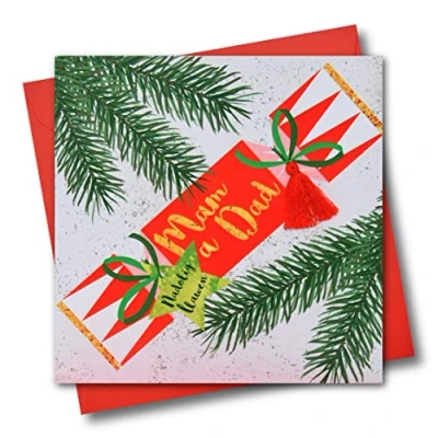Image of Welsh Mum &amp; Dad Christmas Card, Nadolig Llawen Mam a Dad, Tassel Embellished
