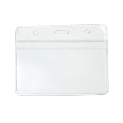 Image of Pack of 50 Vinyl ID Plastic Card Badge Name Tag Holders by Lanyards Tomorrow Landscape Size 10 x 8 cm Holds 9.8 6cm Standard Clear PVC Pocket Pouches Sleeves Pockets Access Control