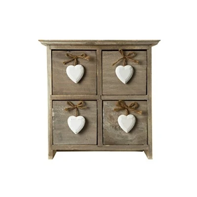 Image of Chic &amp; Shabby Wooden 4 Drawer Cabinet Storage Chest White Hanging Hearts Handles