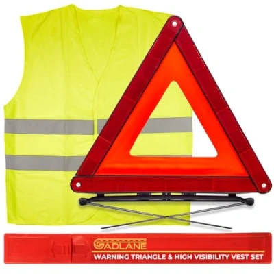 Image of GADLANE 2 In 1 Emergency Warning Triangle &amp; Hi Vis Vest Kit Car Road Safety Reflective Ece R27 High Visibility European Travel Roadside Breakdown, Driving Breakdown