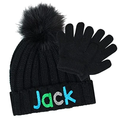 Image of TeddyT&#039;s Personalised Boys Multicoloured Name Bobble Hat &amp; Gloves Set (2 4 Years)