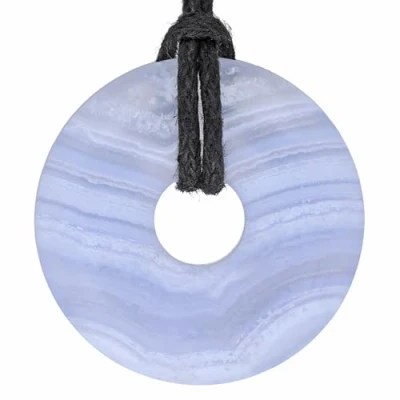 Image of Life Source Plus Blue Chalcedony Gemstone Donut Pendant Diameter 30 mm