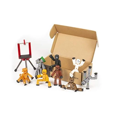 Image of Zing Metal and Monsters Stikbots Set, Includes 8 Stikbot Poseable Action Figures Mobile Phone Tripod, White / Black Silver Gold Bronze Brown Colours Giggles Kyron