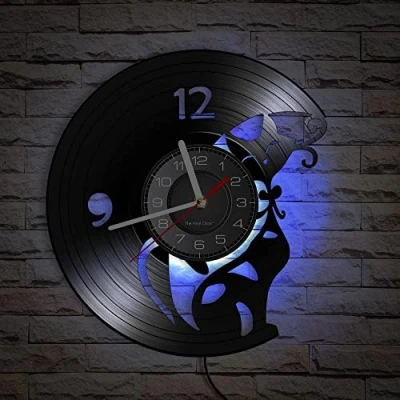 Image of Smotly Vinyl Wall Clock, Pet Cat Shape Digital Clock with LED Night Light Function, Home Decor Gift for Lovers.