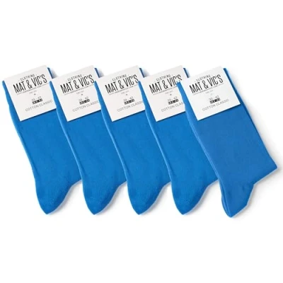 Image of Mens Socks (5 Pair Pack) by Mat &amp; Vic&#039;s Cotton Classic Comfortable Breathable (UK 12 15 / EU 47 50, Fun Blue)