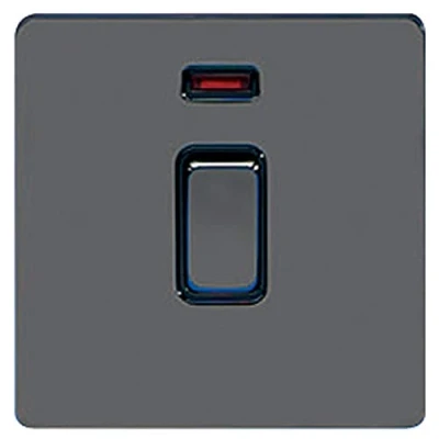 Image of Schneider Electric Ultimate Screwless Flat Plate Single Light Switch with Neon Indicator, Double Pole, 20AX, GU2411BBN, Black Nickel Insert
