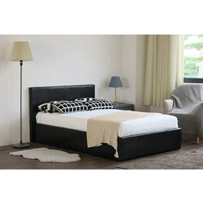 Image of Modernique® Bilancio Double 4&#039;6&quot; Black Faux leather Storage Ottoman Gas Lift Up bed frame only