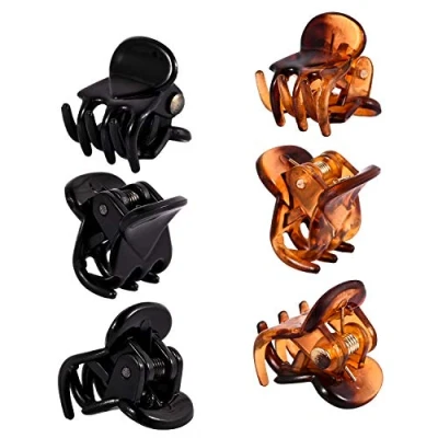 Image of 24 Pieces Mini Hair Claw Clips Plastic Clamps Styling Accessories for Women Girls (Black and Brown)