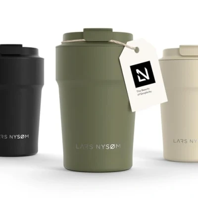 Image of LARS NYSØM Thermo Coffee Mug to Go 13oz Travel 0.38 Liter with Insulation Leak Proof Stainless Steel Thermal Tumbler for and Tea on The (Olive Green, 380ml)
