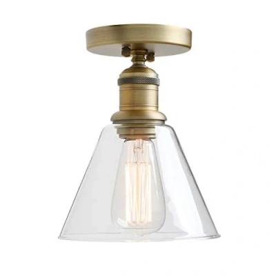 Image of Yosoan Lighting Loft Bar Ceiling Pendant Light Fitting for Kitchen Island Living Room Bedroom Dining Bathroom, Cone Clear Glass Shade (Antique)