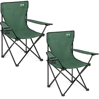 Image of Trail Green Camping Chair Lightweight Folding Cup Holder Carry Bag 100kg Capacity (2 x Chairs)