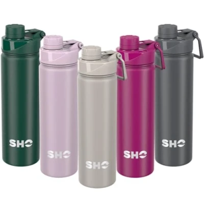 Image of SHO Stainless Steel Sports Bottle Leak Proof, BPA Free, No Sweat, Vacuum Insulated Double Walled Metal Flask Water 12 Hours Hot 24 Cold (660ml Soft Taupe)