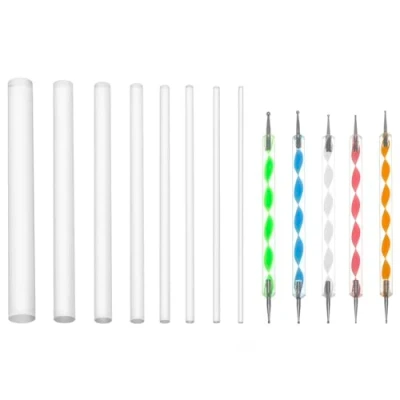 Image of QWORK® 13 Pcs Mandala Dotting Tools, with Double Ended Ball Stylus Pens and Acrylic Rods, for DIY Nail Arts, Rock Stone Painting, Pottery Craft