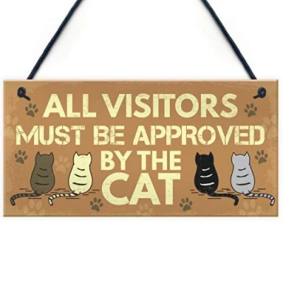 Image of RED OCEAN Cat Signs For Home Funny Hanging Plaque Sign Pet Gift