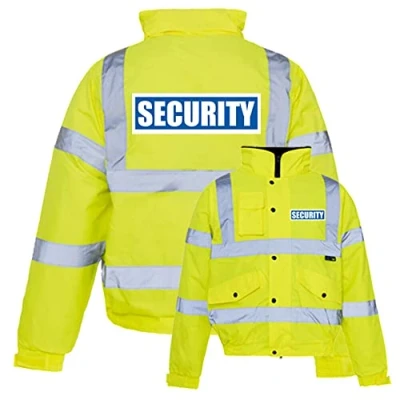 Image of Hi Vis SECURITY Bomber Jacket Reflective Yellow High Visibility Safety Workwear Contractor