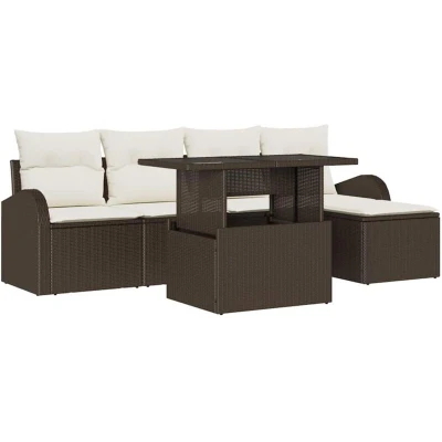 Image of vidaXL 6 Piece Garden Sofa Set with Cushions Brown Poly Rattan