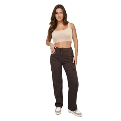 Image of Want Clothing Ladies Wide Leg Cargo Pocket Casual Combat Trousers/Bottoms/Pants (UK, Alpha, S, M, Regular, Brown)