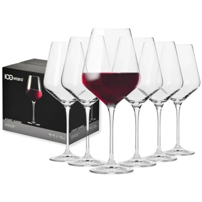 Image of Krosno Large Red Wine Glasses Set of 6 490 ML Avant Garde Collection Big Crystal Glasses, Tasting Set, White Flat Bottom Dishwasher Safe Glass