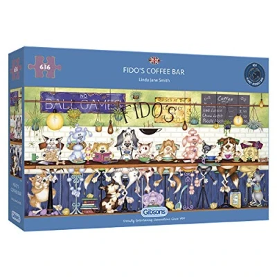 Image of Fido&#039;s Coffee Bar 636 Piece Jigsaw Puzzle Sustainable for Adults Premium 100% Recycled Board Great Gift Gibsons Games