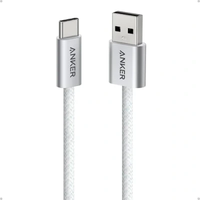 Image of Anker Zolo USB A to C Cable, Seamless CarPlay Connection, 1 m Durable and Braided Type Fast Charging Premium Look with Slim Connector, For iPhone 16/15 Series, iPad Pro, More(White)