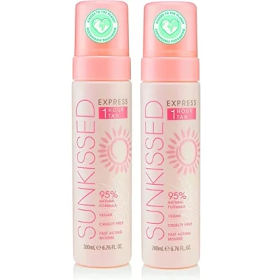 Image of Sunkissed Express 1 Hour Tan 95 Percent Natural Quick Drying Mousse Lotion 200ml 2 Pack