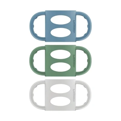Image of Dr. Brown’s Milestones 100% Silicone Baby Bottle Handles, Narrow, Blue, Green, Gray, 3 Pack, 4m+