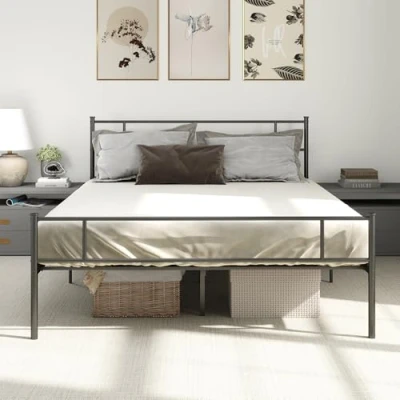 Image of HOMCOM King Metal Bed Frame Solid Bedstead Base with Headboard and Footboard, Slat Support Underbed Storage Space, Bedroom Furniture, Black