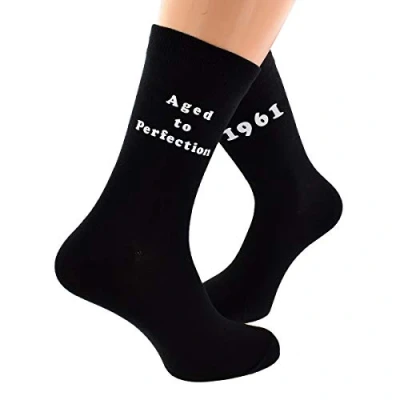 Image of Aged to Perfection 1961 Printed on Mens Black Socks for 60th Birthday Present 2021