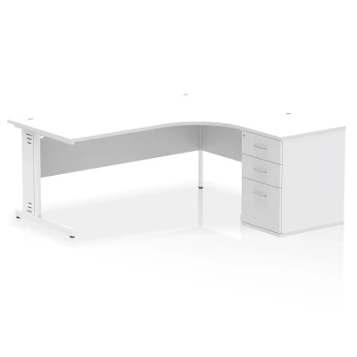 Image of Impulse 1800 Right Crescent Desk White Cable Managed + High Ped