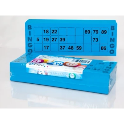 Image of DiPrint 200 large printed Bingo cards for seniors system 15 from 90 blue