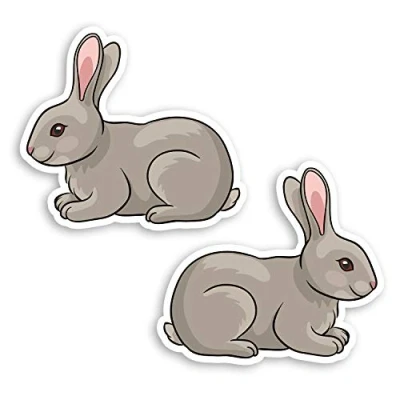 Image of 2 x 10cm Cute Grey Bunny Rabbit Vinyl Stickers Rabbits Pet Kids Sticker #29072