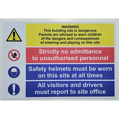 Image of Warning This Building site is Dangerous Strictly no Admittance to unauthorised Personnel Safety Sign 1mm Plastic (600mm x 400mm)