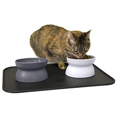 Image of Kitty City Raised Cat Food Bowl Collection/Stress Free Pet Feeder and Waterer Slow Feed Bowls