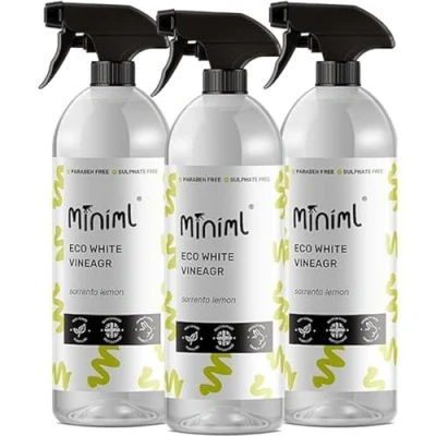 Image of Miniml Eco White Vinegar Cleaning Lemon Scented 3 x 750ml All Natural Multi Surface &amp; Purpose Cleaner, Limescale Remover, Laundry Softener More 100% Vegan Cruelty Free