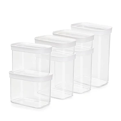 Image of Emsa N11429 Optima 7 Piece Dry Storage Container Set, 2 x 0.45/2 1/2 1.6/2.2 Litres, Rectangular, 100% Safe/Hygienic/Harmless, Fresh Seal, BPA Free, Transparent Design