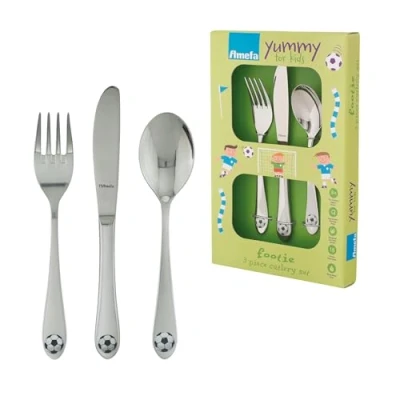 Image of Amefa Children&#039;s Cutlery Set Footie 3 Piece Gift Packaging