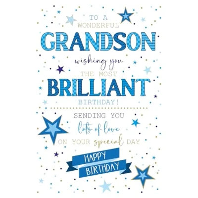 Image of Cherry Orchard Wonderful Grandson Birthday Card from Stars &amp; Dots Gold Foil Embossed Finish