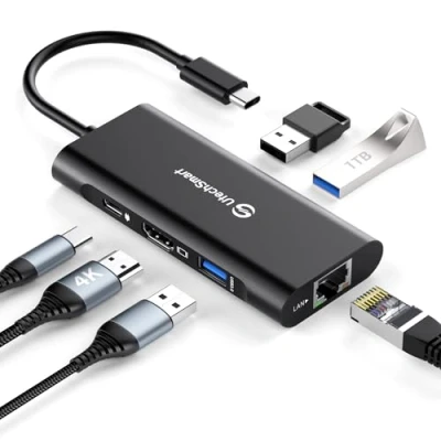 Image of USB C Hub, UtechSmart 6 in 1 Adapter 4K HDMI with 1000M Ethernet, PD 100W, 3 3.0 Ports, Macbook Compatible Mac, Chromebook, HP, Dell, Steam Deck, and Devices(Black)
