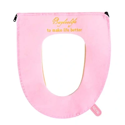 Image of XPOOS Universal Toilet seat Cushion,Toilet Cover Set,Zipper Waterproof Pads,Antibacterial Luxury Toilets Warm Mat,Washable (Pink)