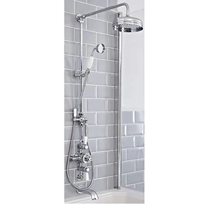 Image of Milano Elizabeth Rigid Riser Thermostatic Valve Hand Shower Head Wall Mounted Bath Spout Chrome
