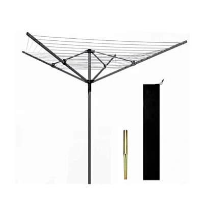 Image of Optimal Products ROTARY AIRER 4 ARM OUTDOOR CLOTHES GARDEN WASHING LINE DRYER WITH METAL SPIKE &amp; COVER UK (45M)