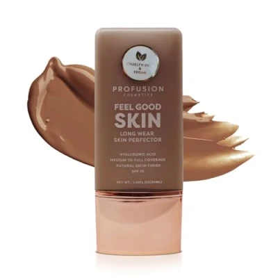 Image of Profusion Cosmetics Lightweight Liquid Foundation for a Flawless and Elegant Radiance, Breathable Makeup Improves Uneven Skin Tone, Cruelty Free Deep 3