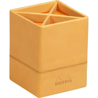 Image of RHODIA 118810C Orange Pencil Holder 8x8x11 cm Saddle Stitching Faux Leather Exterior Rhodiarama Home Office Collection Organization &amp; Design Storage