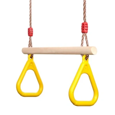 Image of PELLOR Multifunction Children&#039;s Wooden Trapeze Swing With Plastic Gym Rings