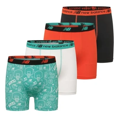 Image of New Balance Boys and Toddler Trunks, Moisture Wicking Breathable Underpant, Tagless, Assorted 4 Pack (2 Performance/2 Mesh), Airy/Ice/Neo Flame/Black, Medium