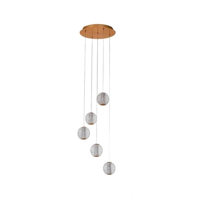 Image of Lucande LED pendant light Ismenia, 5 bulb, brass, acrylic