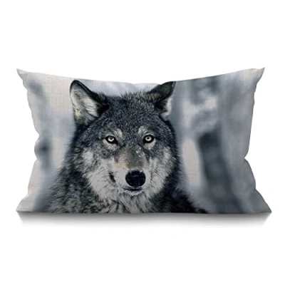 Image of BGBDEIA 30cmx50cm Cushion Cover Rustic Farmhouse Decor Animal Series Winterforest Wolf Pillowcases Cotton Linen Throw Pillow Case for Sofa Couch Bedroom,12 x 20 Inch