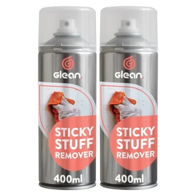 Image of GLEAN Sticky STUFF Remover Gel Spray 2x400ml DISSOLVER Removes Glue, Adhesives, Tape, Label Residue, Chewing Gum, Stickers Multi Surface: Wood, Glass, Metal, Tiles, Fabric